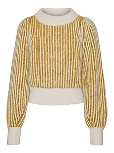 bestseller a/s Damski sweter VMJULIETTE LS O-Neck Blouse GA Boo Pulower, brzoza/paski: W. GOLDEN Yellow, S - Swetry damskie - miniaturka - grafika 1