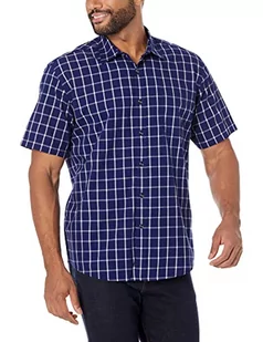 Amazon Essentials Koszula męska z krótkim rękawem Popeline Regular Fit Mężczyźni, Granatowy, Kwadratowy, XS - Koszule męskie - miniaturka - grafika 1