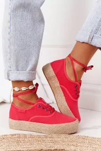 Sznurowane Espadryle Na Plecionej Platformie Big Star FF274141 Czerwone-39 - Espadryle damskie - miniaturka - grafika 1