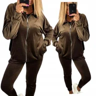 Dresy damskie - Dres Damski Welurowy 50 52 5xl 6xl Rozpinany czekolada wygodny otulający hi - miniaturka - grafika 1
