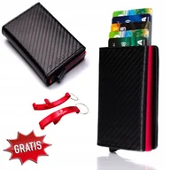 Portfele - Portfel Męski Skórzany Na Karty Rfid Aluminiowy Czarno Czerwony Karbon - miniaturka - grafika 1