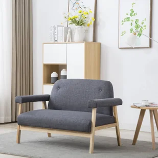 vidaXL Sofa 2-osobowa tapicerowana materiałem, ciemnoszara - Sofy i kanapy - miniaturka - grafika 1