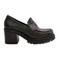 Półbuty damskie - Zazoo 20168 Eleganckie Półbuty Damskie Na Słupku Skóra Naturalna Czarne - miniaturka - grafika 1