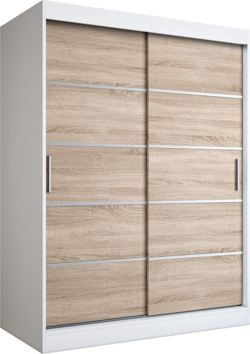 MKPOL Szafa przesuwna MODUO COMFORT 150 biała mat/dąb sonoma z listwami