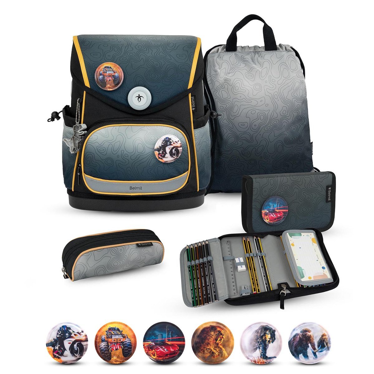 Ergonomiczny zestaw szkolny Premium Compact Plus „Black-Grey” – 5 części