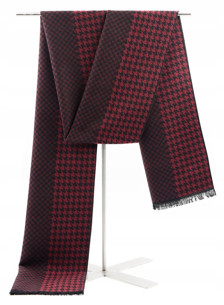 Szal Szalik Męski Grafitowo - Czerwony W Kratkę