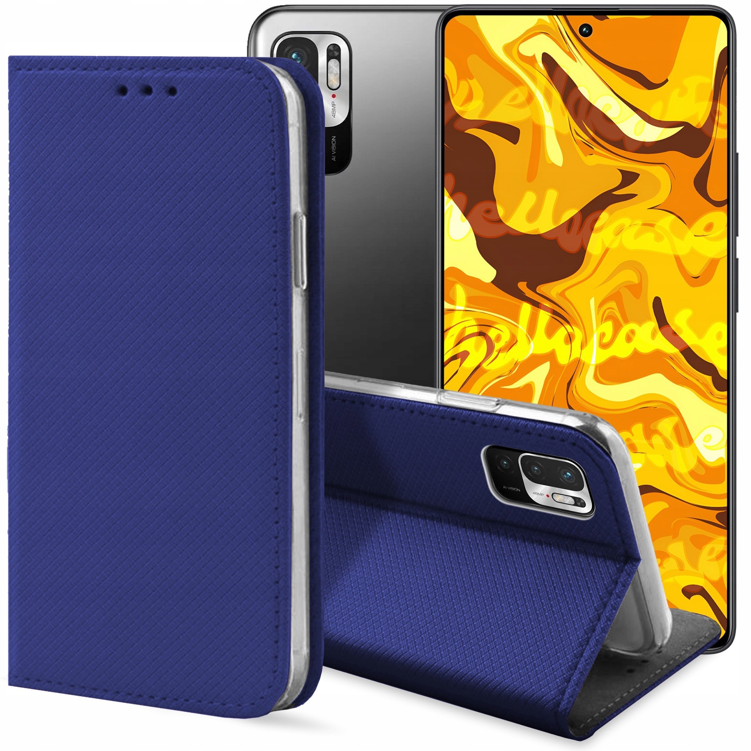 ETUI Z KLAPKĄ DO XIAOMI REDMI NOTE 10 5G / POCO M3 PRO / 5G GRANATOWE CASE