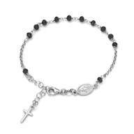 Bransoletki - Srebrna bransoletka rodowana różaniec z cyrkoniami medalik krzyż pr925 - miniaturka - grafika 1