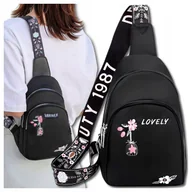 Torebki damskie - Plecak torebka Damska Saszetka na ramię czarna w kwiaty torba boho miejska - miniaturka - grafika 1