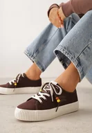 Trampki damskie - Brązowe Niskie Trampki z Podwójnymi Sznurówkami na Tłoczonej Platformie Astedella - miniaturka - grafika 1