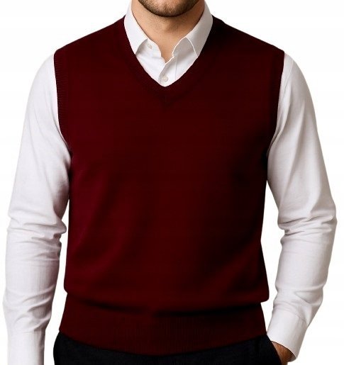Sweter męski bez rękawów bezrękawnik pulower kamizelka męska z kaszmirem S bordo