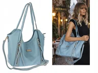 Torebki damskie - Torebka Damska Worek Shopper Torba na Ramię duża pajemna CH2163 Niebieska - miniaturka - grafika 1