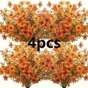 TEMU 4 Pęczki Sztucznych Kwiatów Jesieni - Odpornie na Blaknięcie, Fałszywe Rośliny z Żywymi Pomarańczowymi i Żółtymi Chryzantemami, Realistyczna - Sztuczne kwiaty - miniaturka - grafika 1