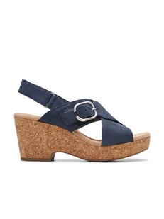 Clarks Skórzane sandały "Giselle Dove" w kolorze granatowym na obcasie - Sandały damskie - miniaturka - grafika 1