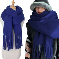 Apaszki i szaliki damskie - Duży Ciepły Szal Gruby Elegancki Modny Szalik Damski Zimowy Chusta Kolor Niebieski Szafir - miniaturka - grafika 1