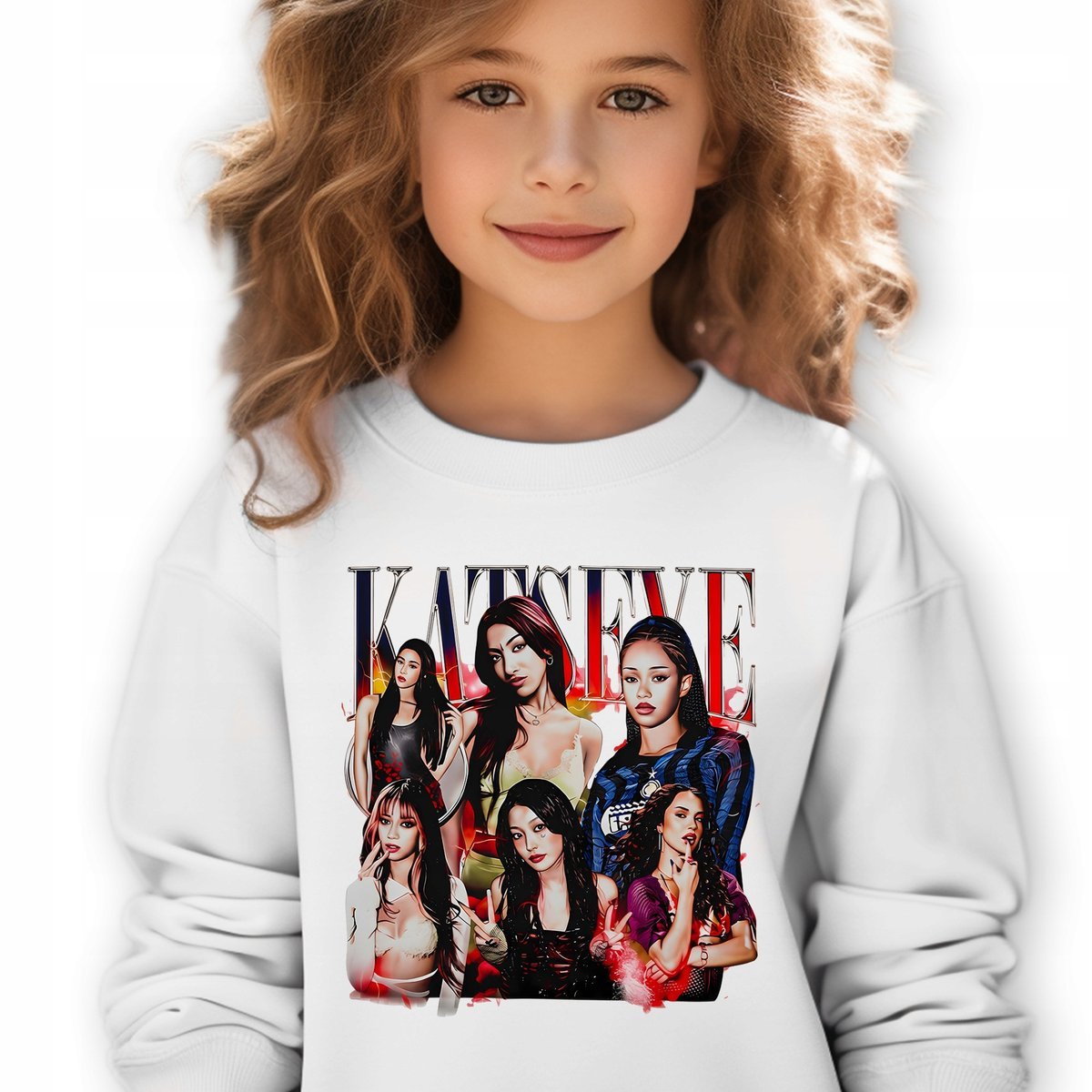 Bluza Dziecięca Biała KATSEYE GIRLS Muzyka K-pop Idolki Prezent - 128 cm Wz