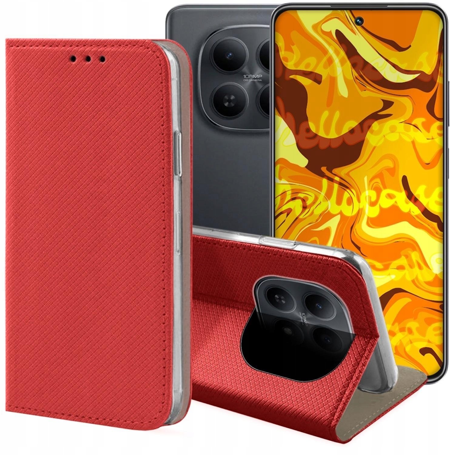 Hello Case Etui z Klapką Do Xiaomi Redmi Note 15 5G Czerwone, Zamykane, Magnetyczne