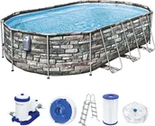 Baseny ogrodowe - Zestaw basenowy Bestway® Power Steel™ Comfort Jet Series™ Frame z pompą filtrującą 610 x 366 x 122 cm, wygląd ściany kamiennej (kamień naturalny), owalny - miniaturka - grafika 1