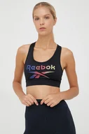 Bielizna sportowa damska - Reebok biustonosz sportowy Gina kolor czarny wzorzysty - miniaturka - grafika 1
