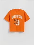 Koszulki dla chłopców - Reserved - Bawełniany t-shirt z nadrukiem - pomarańczowy - miniaturka - grafika 1