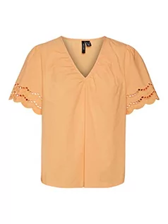 Bluzki damskie - VERO MODA Women's VMSIV SS V-Neck TOP WVN BTQ bluzka, Mock Orange, L, Mock Orange, L - grafika 1