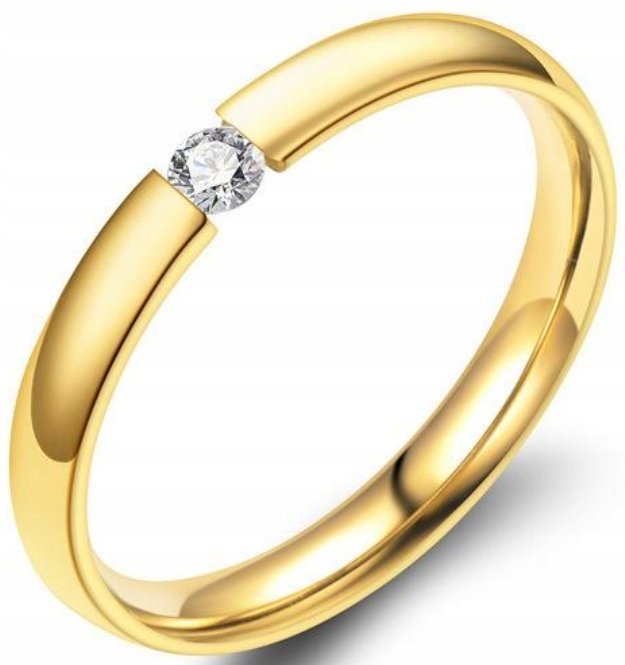 Złoty Pierścionek z Białą Cyrkonią Obrączka Gold
