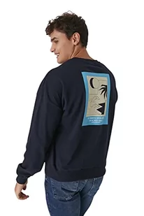 Trendyol Męska bluza oversize z okrągłym dekoltem z nadrukiem krajobrazowym, granatowy, L - Bluzy męskie - miniaturka - grafika 1