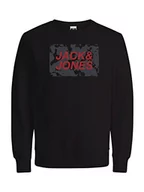 Bluzy męskie - JACK & JONES Męska bluza JCOLAUGE Sweat Crew Neck FST, czarna, L, czarny, L - miniaturka - grafika 1