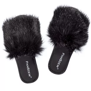 PanSzew PIĘKNE Kapcie z FUTERKIEM Wygodne Pantofle Damskie Klapki Czarne 36-41 - Kapcie damskie - miniaturka - grafika 1