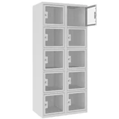 Szafki BHP - Szafa z 10 skrytkami z drzwiami pleksi - osobne zamki na klucz MSUS 425 - miniaturka - grafika 1
