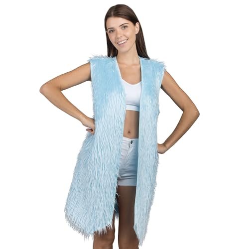 Chaks – puszysta kamizelka damska z sztucznego futra, długa i bez rękawów, dodatek do stroju na festiwal, karnawał, imprezę klubową i imprezę tematyczną