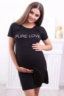 Bielizna ciążowa - Bawełniana koszlula nocna dla kobiet w ciąży i karmiących - czarna - grafika 1