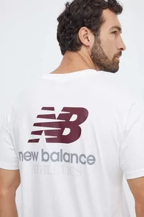 Koszulki męskie - New Balance t-shirt bawełniany męski kolor beżowy z nadrukiem - grafika 1