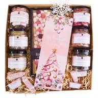 Zestawy upominkowe - PREZENT ŚWIĄTECZNY KOSZ PREZENTOWY z czekoladą i smakołykami w słoikach Różowy - miniaturka - grafika 1