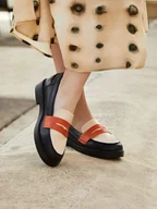 Mokasyny damskie - Bellucci Mokasyny w kolorze czarno-pomarańczowo-kremowym - miniaturka - grafika 1