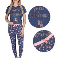 Piżamy damskie - Damska, granatowa piżama, długie spodnie w gwiazdki M - miniaturka - grafika 1