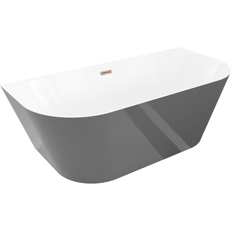 Mexen Oval Sim wanna wolnostojąca przyścienna 170 x 80 cm, biała/szara, przelew różowe złoto - 52661708062-60