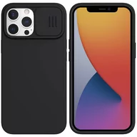 Etui i futerały do telefonów - Nillkin CamShield Silky Silicone Case etui pokrowiec z osłoną na aparat do iPhone 13 Pro Max czarny - miniaturka - grafika 1