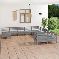 Meble ogrodowe - vidaXL 11-cz zestaw wypoczynkowy do ogrodu szary drewno sosnowe 3083316 - miniaturka - grafika 1