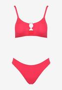 Stroje kąpielowe - Czerwone Dwuczęściowe Bikini Usztywniany Biustonosz Zakładany przez Głowę z Ozdobną Klamerką Dół z Gumką w Pasie Jeanmarie - miniaturka - grafika 1
