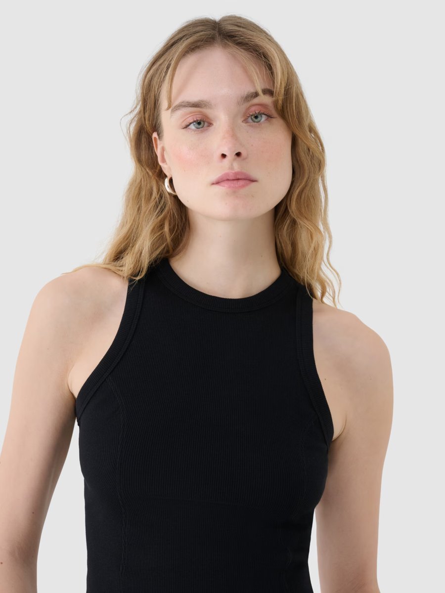 Top slim z prążkowanej dzianiny damski 4F 4FWSS25TSLEF119-20S Czarny Roz. XL