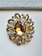 Broszki - DUŻA BEŻOWA BROSZKA ROZETA CYRKONIE HOLO KWIAT - miniaturka - grafika 1