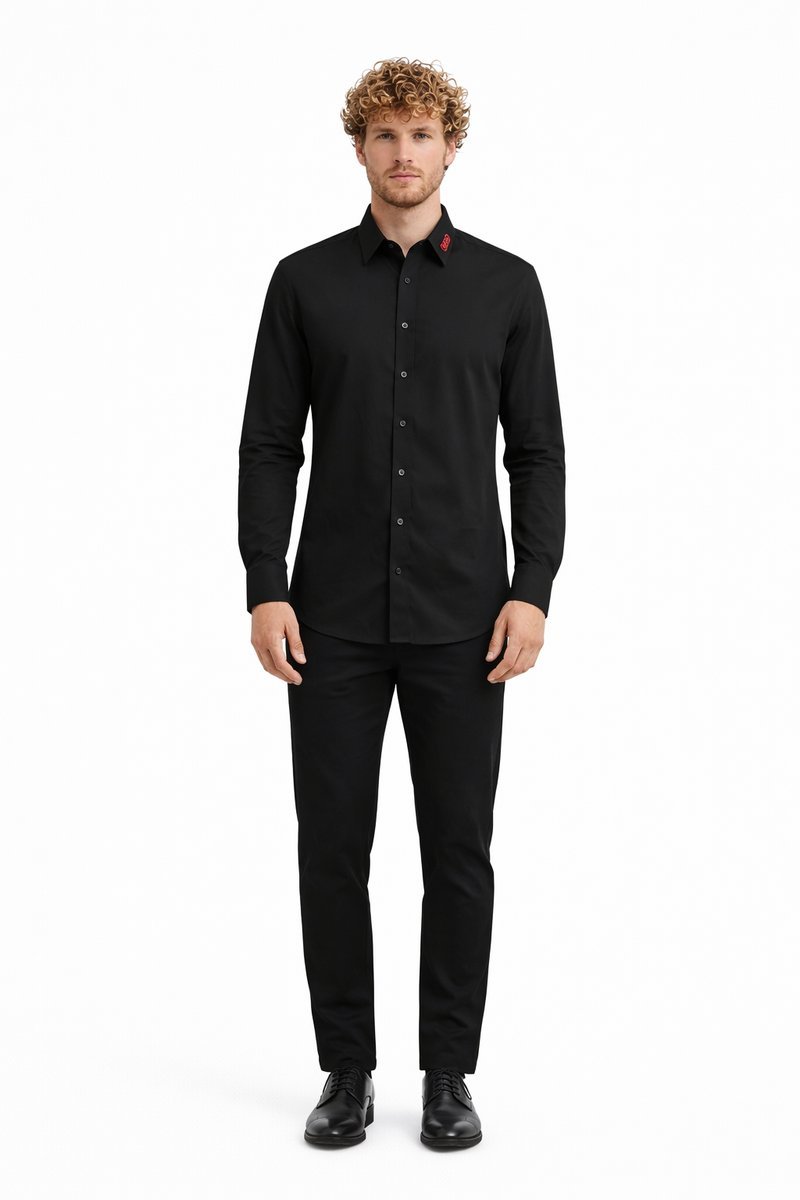 HUGO CZARNA KLASYCZNA KOSZULA ELEGANCKA Z LOGO NA KOŁNIERZYKU 42 I3A