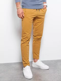 Spodnie męskie - Spodnie męskie dresowe - musztardowe V7 P950 - grafika 1
