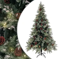Choinki - vidaXL Choinka z lampkami LED i szyszkami, zielona, 195 cm, PVC i PE - miniaturka - grafika 1