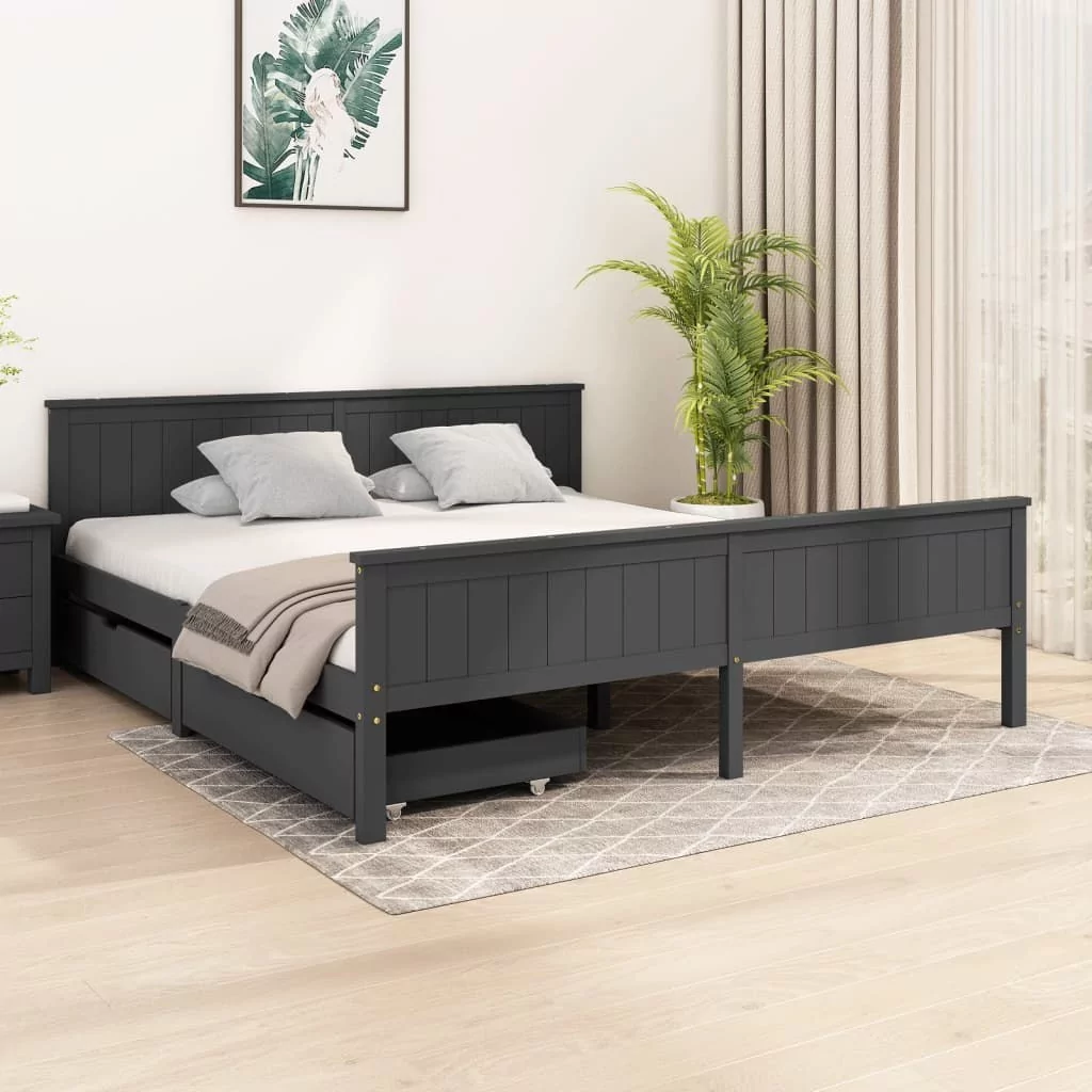 Lumarko Rama łóżka z 2 szufladami, ciemnoszara, lite drewno, 180x200 cm