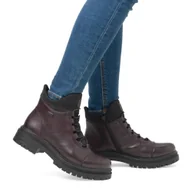 Botki damskie - Rieker Botki Damskie Ocieplane Bordowe-37 - miniaturka - grafika 1
