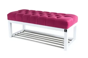 Ławka na buty 115cm EMRAWOOD drewno lite kolor biały siedzisko pikowane kolor różowy - Ławki do przedpokoju Ławka na buty 115cm EMRAWOOD drewno lite kolor biały siedzisko pikowane kolor różowy - Ławki do przedpokoju - miniaturka - grafika 1