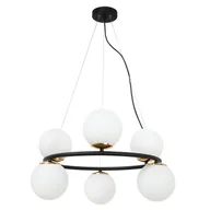 Lampy sufitowe - Lampa sufitowa wisząca Aura czarna modern 6xE14 klosz kula biała/złota Light Home LH - miniaturka - grafika 1
