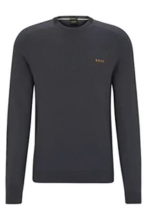 Swetry męskie - BOSS Rinos sweter męski z mieszanki bawełny z logo w paski, ciemnoszary, L - grafika 1